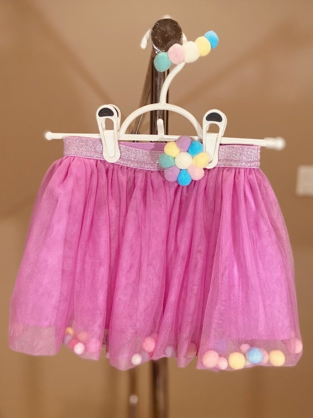 Pink Tulle Pom Pom Skirt - 3T - Like New - W/ Accessories - By Poppy & Princess